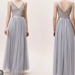 Anthropologie BHLDN Avery (Prom) Dress Womens Size 4 -Fog Gray Gold Sequin